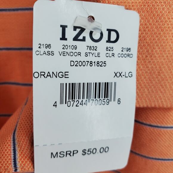 IZOD Men 2XL NWT Orange Blue Stripe Polo Shirt - Picture 5 of 8